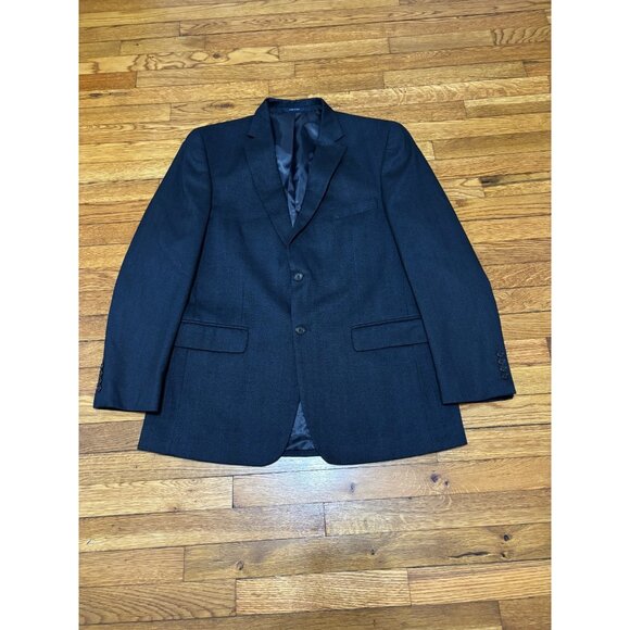 Club Room Mens Blazer Jacket 42L Navy Blue Poly Viscose Herringbone Sport Coat - Picture 1 of 6